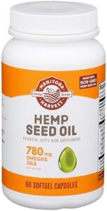 Manitoba Harvest Hemp Seed Oil Softgels, 2,475mg of Plant Based Omegas 3,6 & 9 for each serving like GLA, Fish Oil Choice, 60 Count (Pack of 1) Packaging May well Range