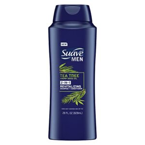 Suave Men 2 in 1 Refreshing Shampoo and Conditioner Tea Tree Hemp Seed To Revitalize and Refresh Hair 28 oz