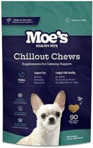 Moe’s Hemp Calming Chews for Canine – Aids Support with Storms, Fireworks, Chewing, Barking, Vacation, Worry, Anxiousness & Separation Anxiousness – Tryptophan + Chamomile – Designed in The United states of america – (Rooster)