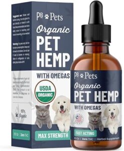 PB Animals Hemp Oil for Canines and Cats – Organically Developed – Designed in United states – Can help with Panic, Hip & Joint, Suffering, Arthritis, and Tension – with Omega Elaborate (1-Pack)